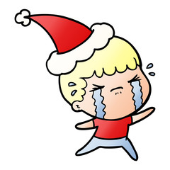 gradient cartoon of a man crying wearing santa hat