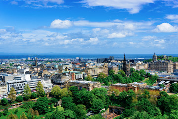 Cityscape of Old town of Edinburgh and Princess Street Scotland