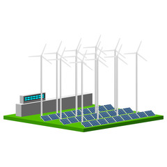 Solar and wind power plant. Vector illustration design