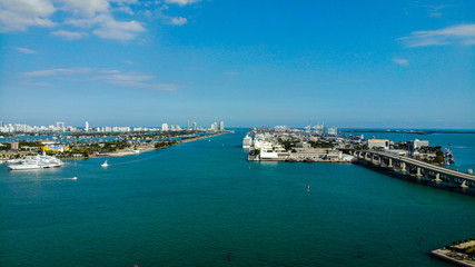 Fototapeta na wymiar Beautiful Miami Port and Miami Beach Skyline