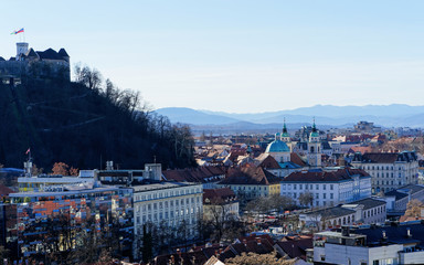 Panoramic view of city center of Ljubljana Castle
