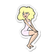 Obraz na płótnie Canvas sticker of a cartoon sitting woman in dress