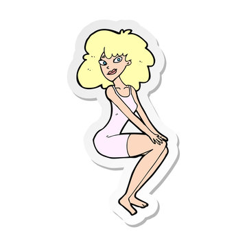 recommend clip art: sticker of a cartoon sitting woman in dress