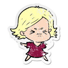 distressed sticker of a cartoon angry woman