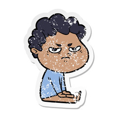 distressed sticker of a cartoon angry man