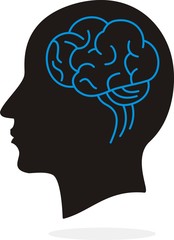  head and brain vector illustration.Man head mind thinking vector icon.