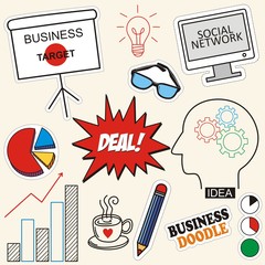 Set of business doodle on paper background