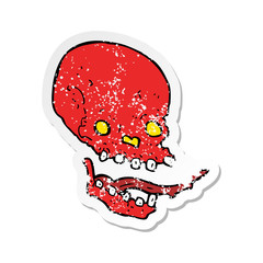 retro distressed sticker of a cartoon spooky skull