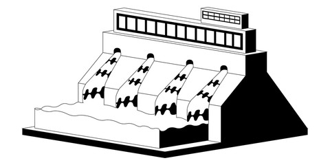 Monochromatic hidropower plant image. Vector illustration design