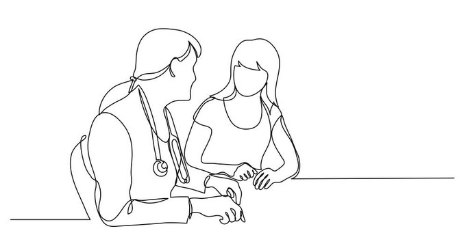Self drawing line animation of doctor consulting female patient