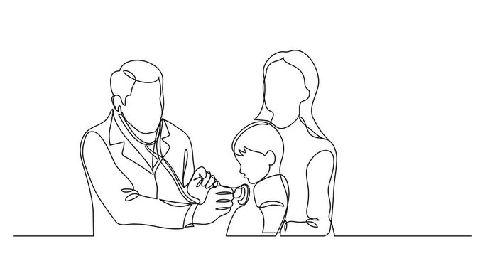 Self drawing line animation of doctor examining child patient