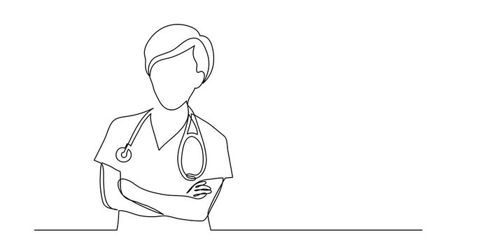 Self drawing line animation of female doctor with crossed arms