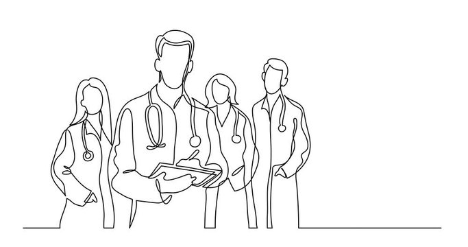 Self drawing line animation of team of doctors