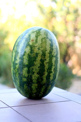 Fresh watermelon on a table outdoor. Selective focus.