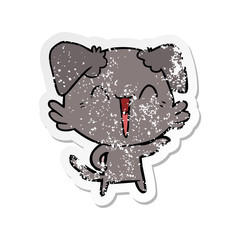 distressed sticker of a happy little dog cartoon
