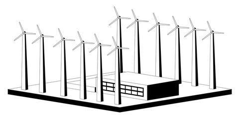 Monochromatic wind power plant. Vector illustration design