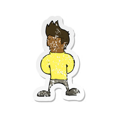 retro distressed sticker of a cartoon happy man