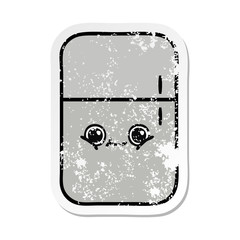 distressed sticker of a cute cartoon fridge freezer