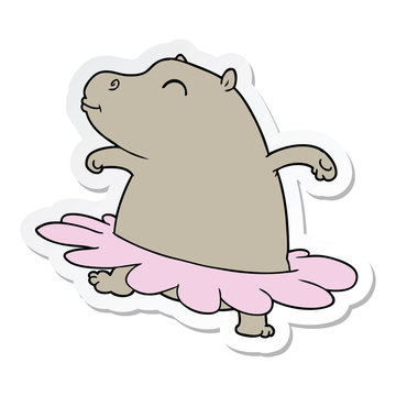 sticker of a cartoon hippo ballerina