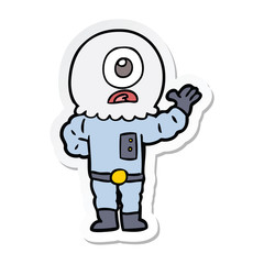 Fototapeta premium sticker of a cartoon cyclops alien spaceman