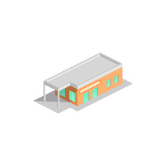 Isometric Supermarket with Car Parking. City Shopping Mall Building