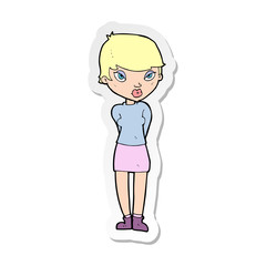 sticker of a cartoon shy woman