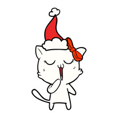 line drawing of a cat wearing santa hat