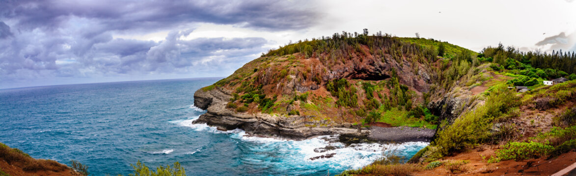 kauai senic point on ocean, lots of trees, ocean 