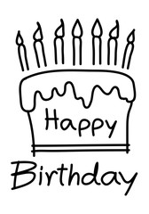 happy birthday and doodle cake, vector - Vector,set of hand drawn vector illustration