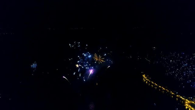 Beautiful aerial of a firework show.