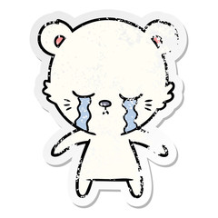 distressed sticker of a crying cartoon polarbear