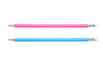 New Blue and Pink pencils isolated on white background.