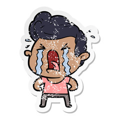 distressed sticker of a cartoon crying man