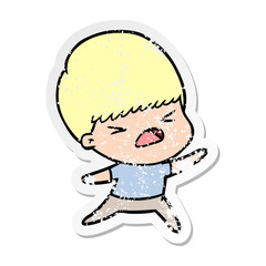 Obraz premium distressed sticker of a cartoon stressed man