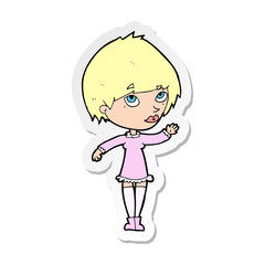 sticker of a cartoon woman waving