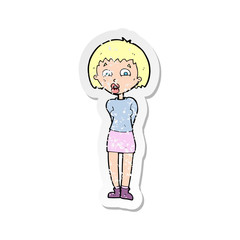 retro distressed sticker of a cartoon surprised woman