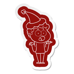 cartoon  sticker of a man gasping in surprise wearing santa hat