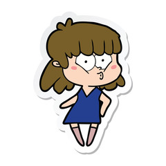 sticker of a cartoon whistling girl