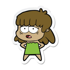 sticker of a cartoon tired woman