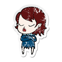 distressed sticker of a cute cartoon vampire girl