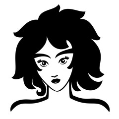 Vector Illustration of young face girl. Black and white portrait in a modern style design. Graphic icon of a women head.
