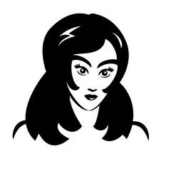 Vector Illustration of young face girl. Black and white portrait in a modern style design. Graphic icon of a women head.