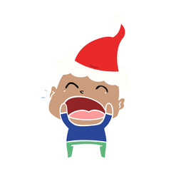 flat color illustration of a shouting bald man wearing santa hat