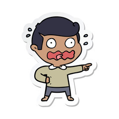 sticker of a cartoon stressed out pointing