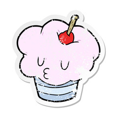 distressed sticker of a cartoon cupcake