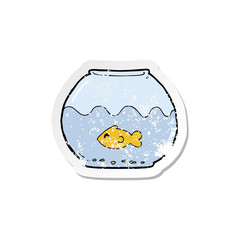 retro distressed sticker of a cartoon fish in bowl