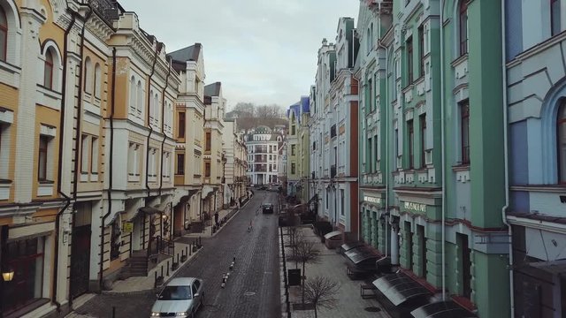 Kyiv old town. Aerial shots of streets and architecture at Podil district