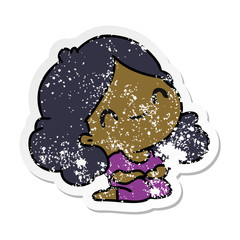 distressed sticker cartoon of a cute kawaii girl