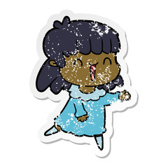 distressed sticker of a cartoon woman