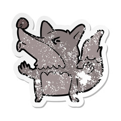 distressed sticker of a cartoon werewolf howling